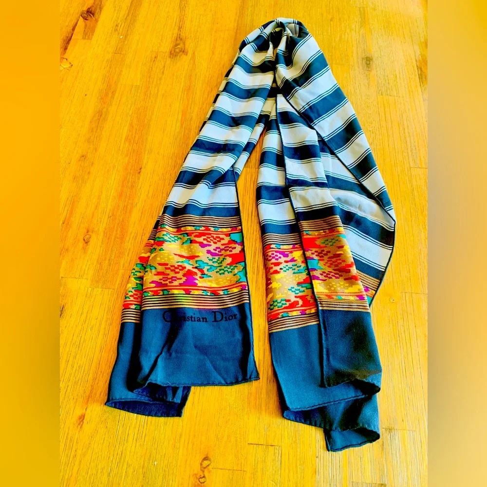 Christian Dior Striped Silk Scarf vintage designer luxury
